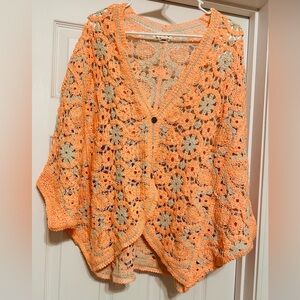 POL Orange and Cream Crochet Cardigan NWOT